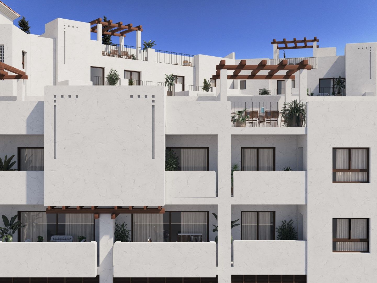 Aerial view of new-build apartment development, La Quinta, Benahavis