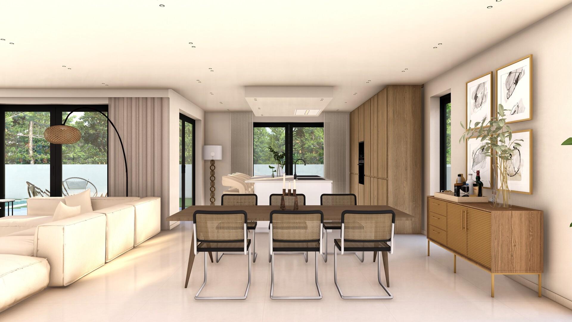 Bedroom interior showing natural light, new-build villa, Finestrat