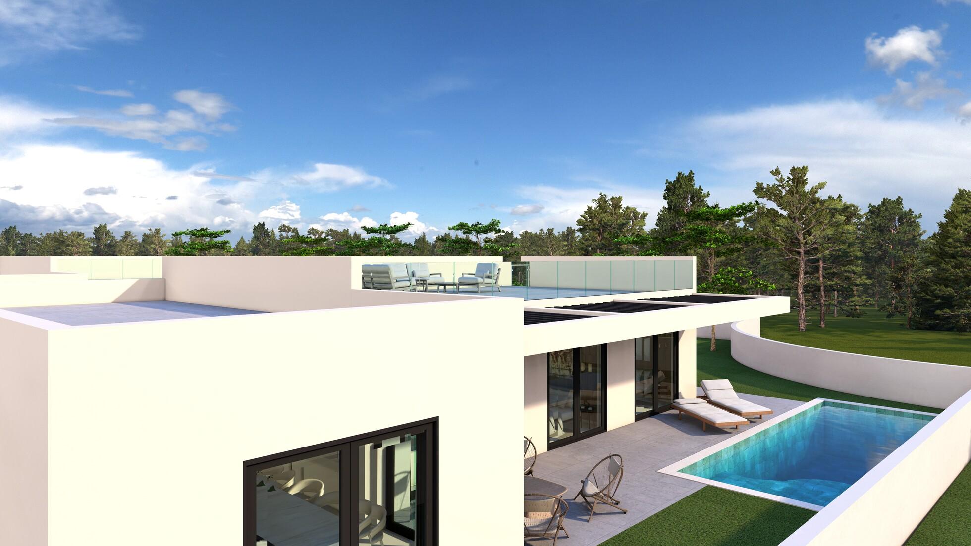 Ground-floor exterior showing garage or storage, new-build villa, Finestrat