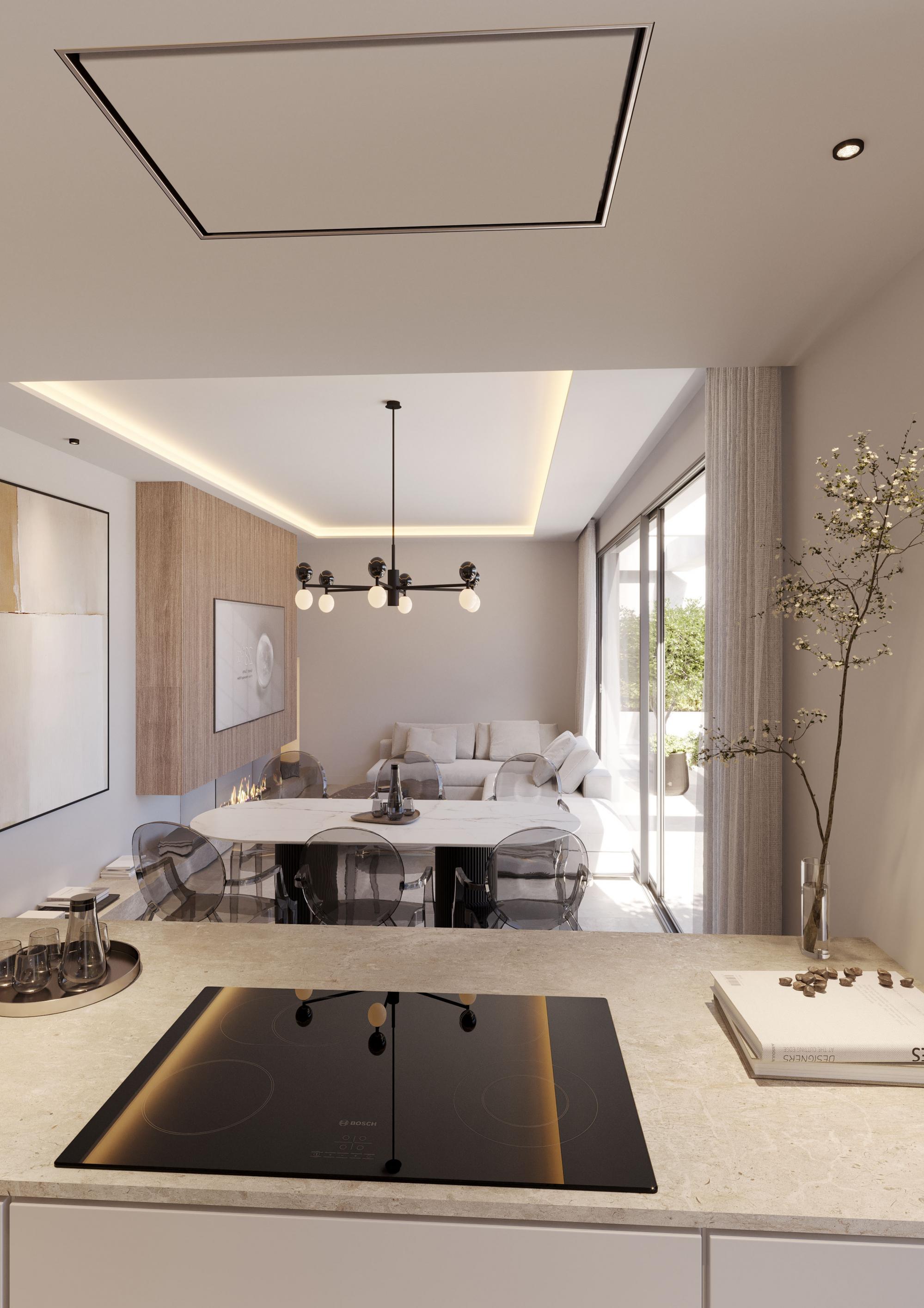 Terrace view towards landscaped grounds, ground-floor apartment, Arroyo Enmedio