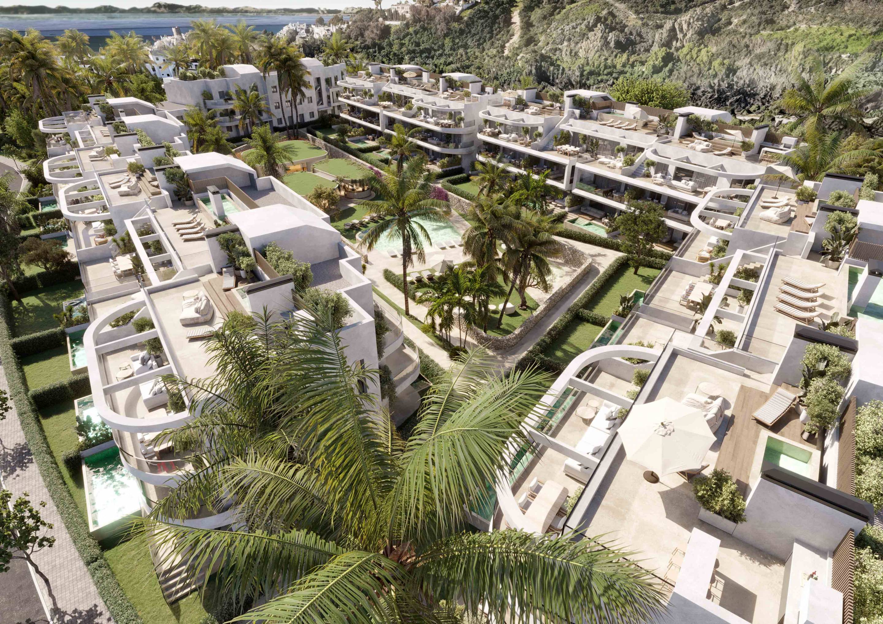 Communal pool surrounded by landscaping, 45-unit development, Arroyo Enmedio, Estepona