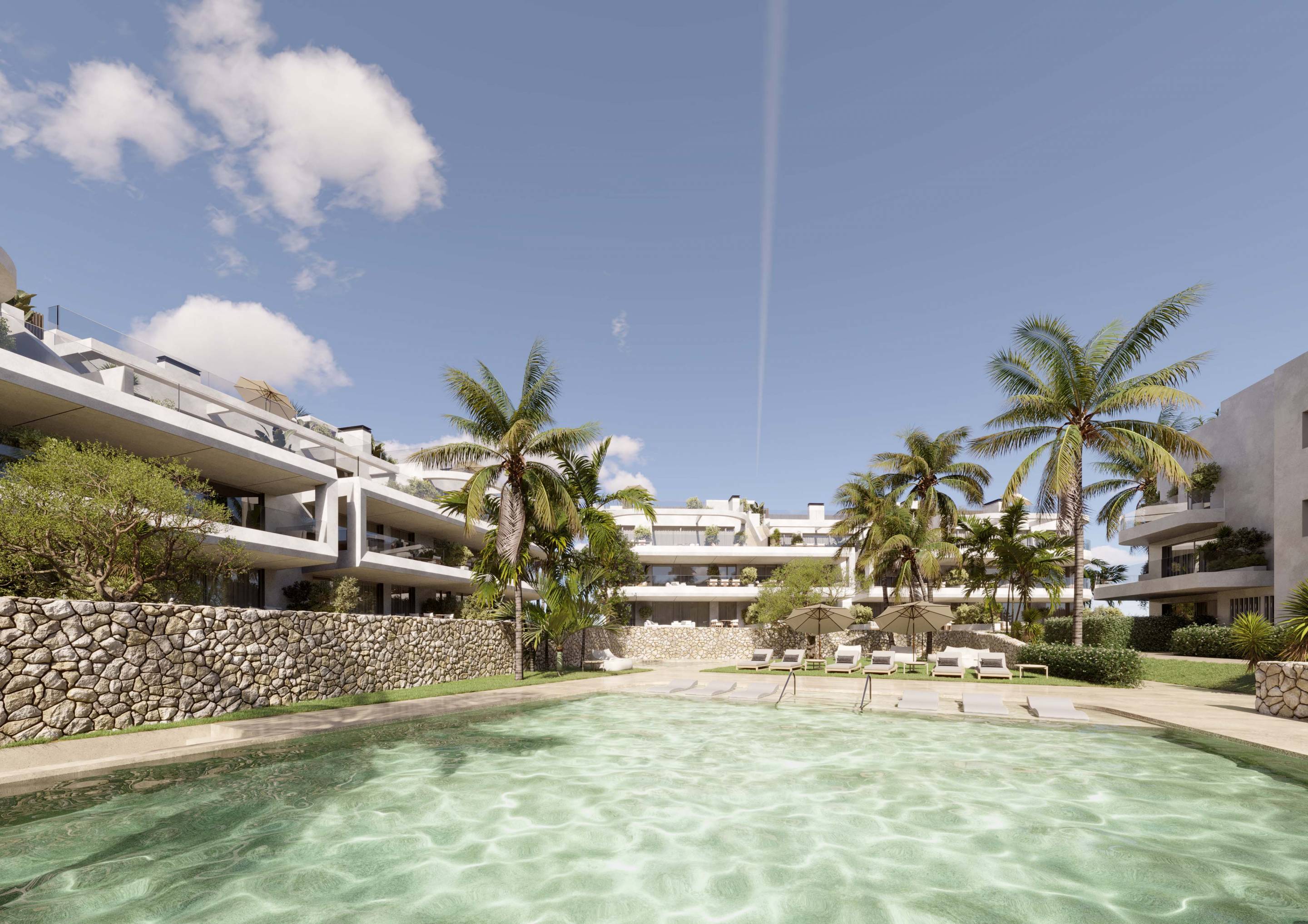 Overview of communal facilities and outdoor areas, new-build development, Arroyo Enmedio, Estepona
