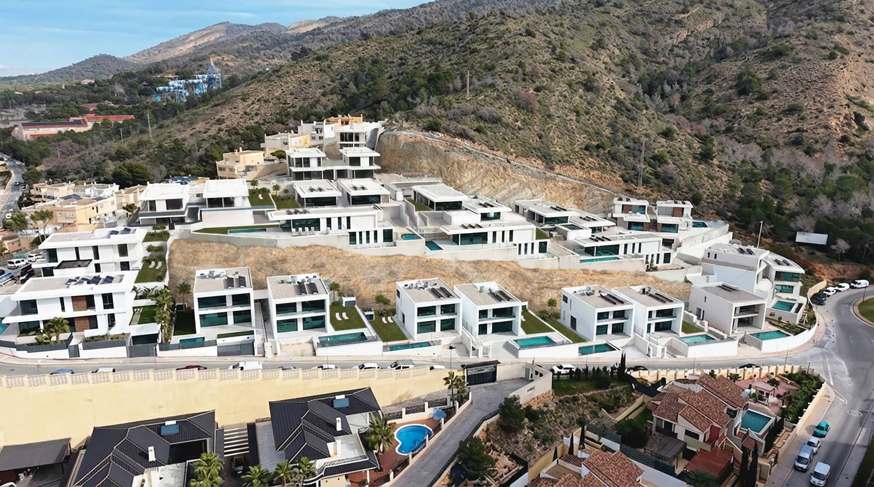 Landscaped private garden with boundary wall at new-build villa, Rincón de Loix, Benidorm