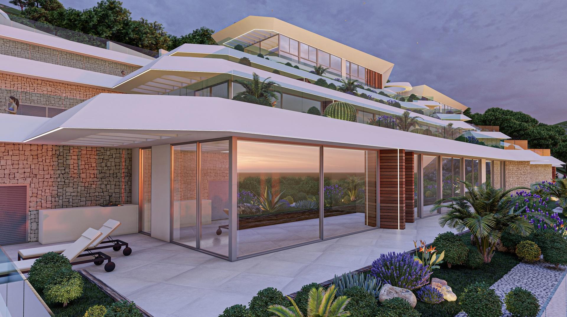 Rear garden of new-build villa, Puerto, Calpe