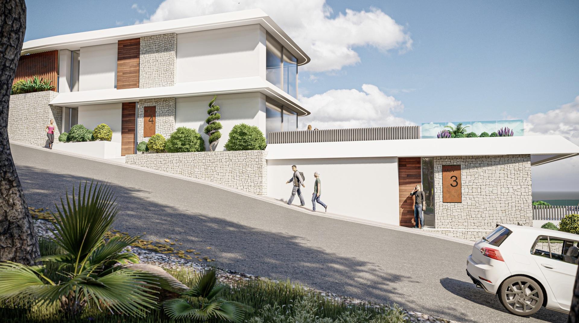 Exterior roofline and rendered wall detail, new-build villa, Puerto, Calpe