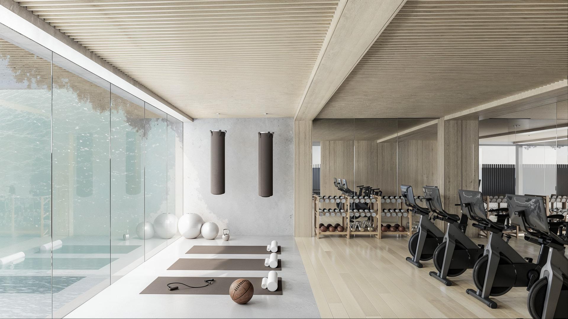 Communal pool area with sun terrace, new-build development, El Castillo, Manilva