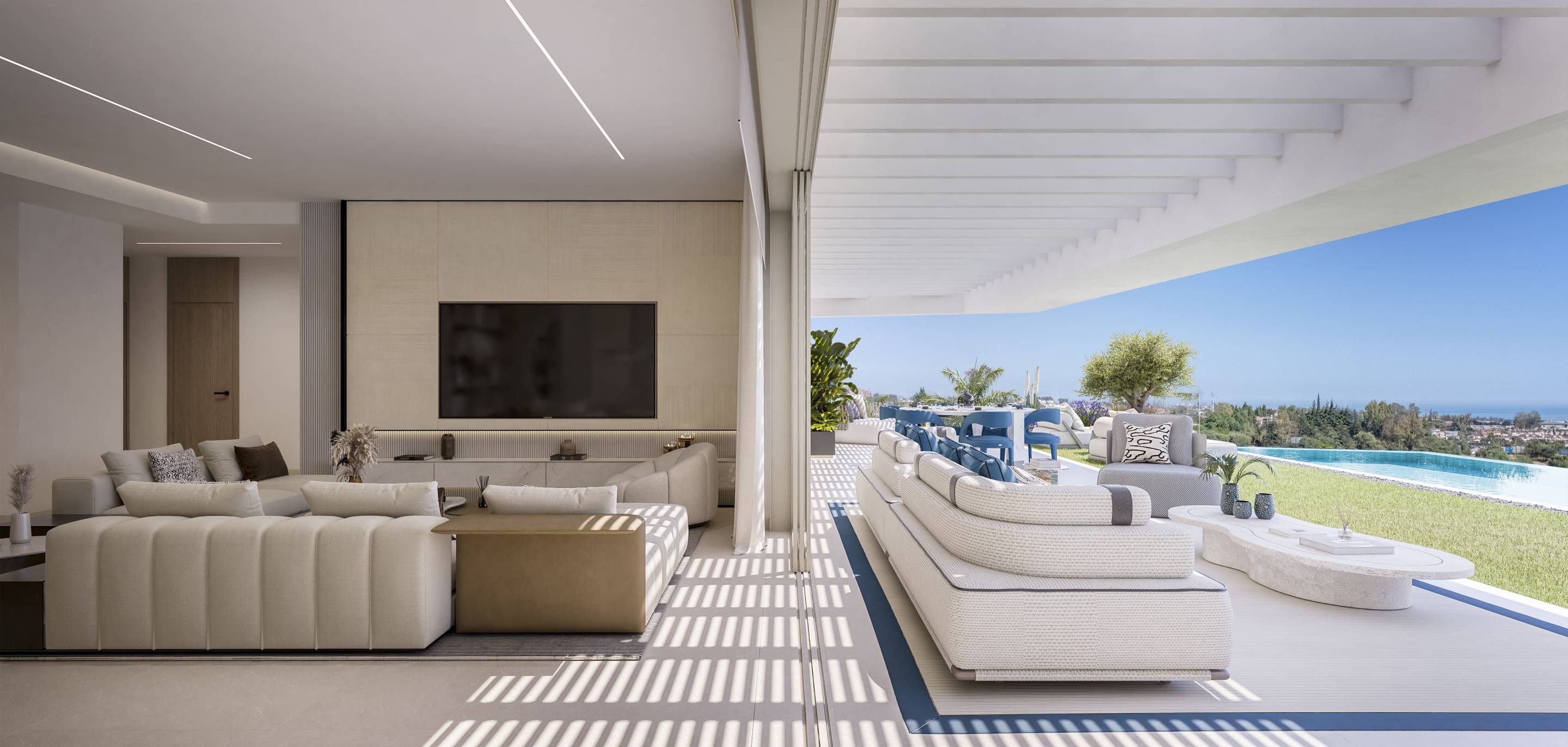 Dining area adjacent to kitchen in new-build penthouse, Los Almendros, Benahavis
