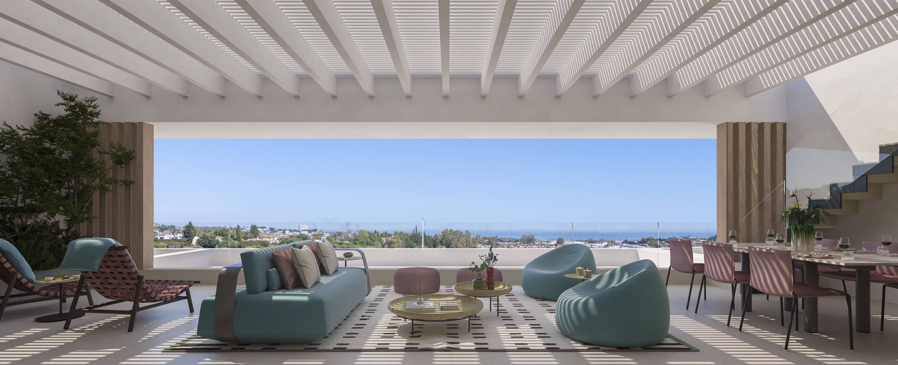 Main bedroom with large windows in 2-bedroom penthouse, Los Almendros, Benahavis
