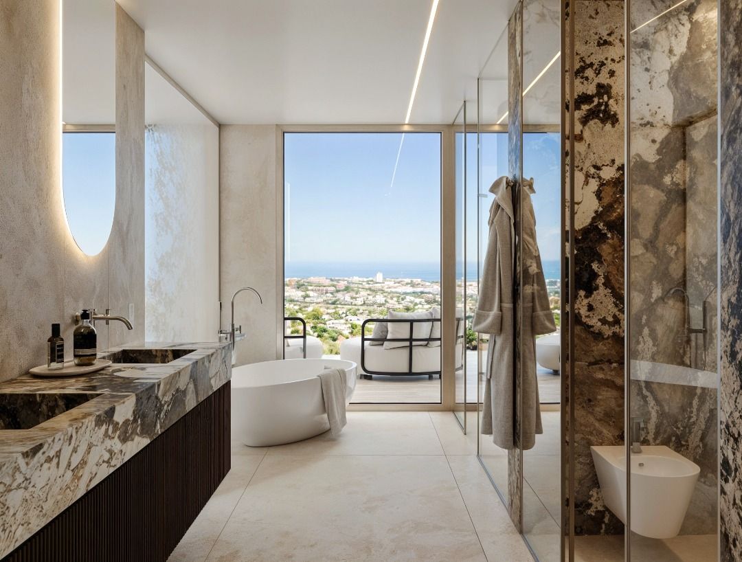 Bathroom with bathtub, 3-bedroom new-build apartment, La Quinta, Benahavis