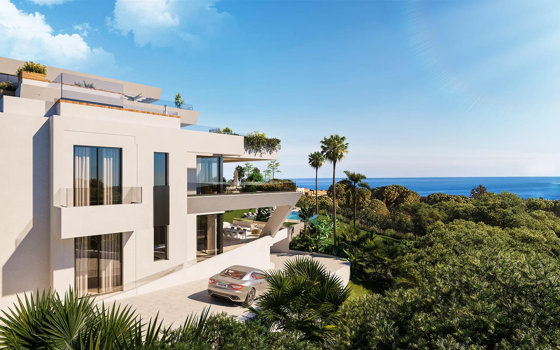 Outdoor terrace with sea views in 3-bedroom new-build apartment, Cabopino, Marbella