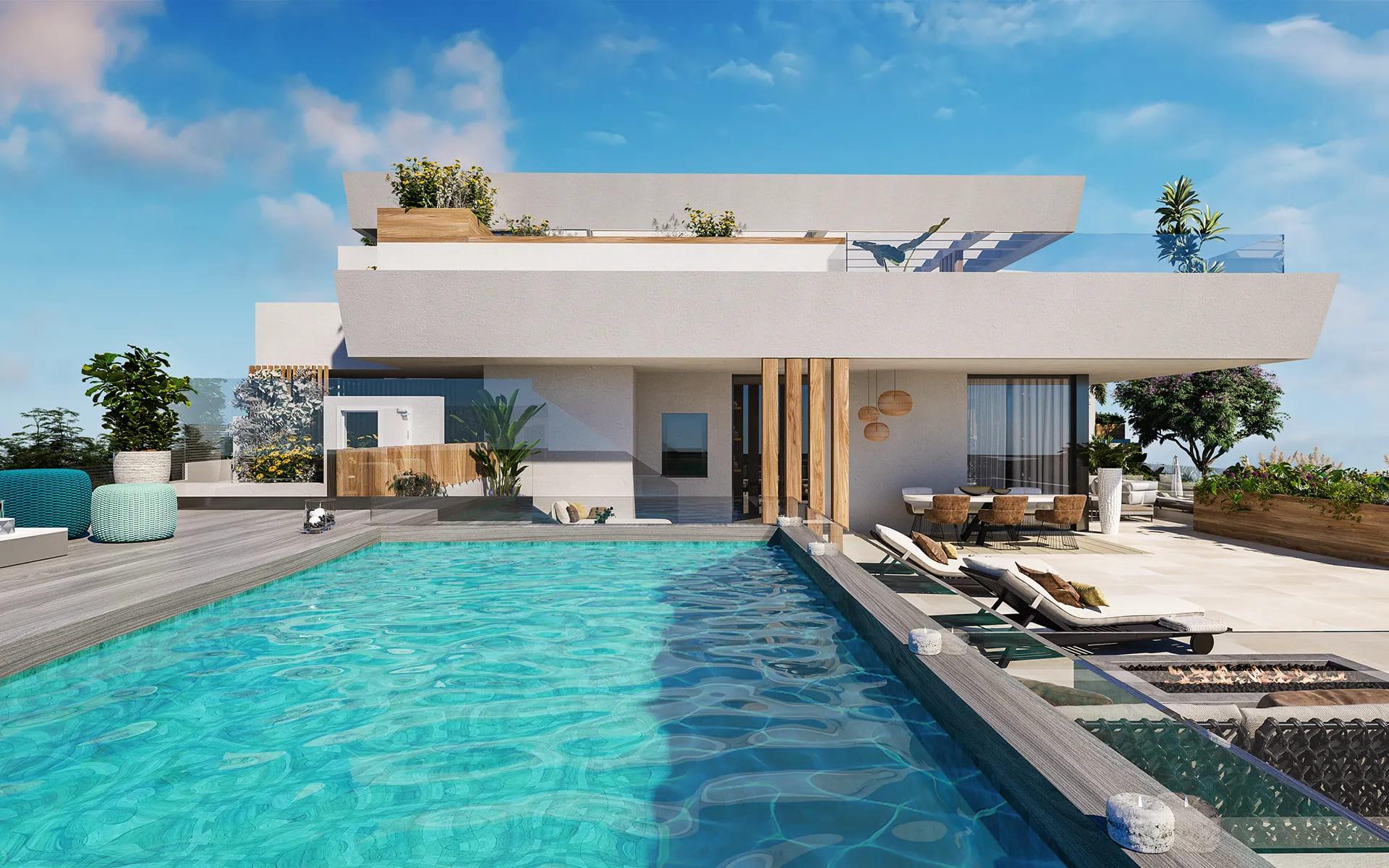 Kitchen with high-specification appliances and porcelain tile flooring, new-build apartment, Cabopino