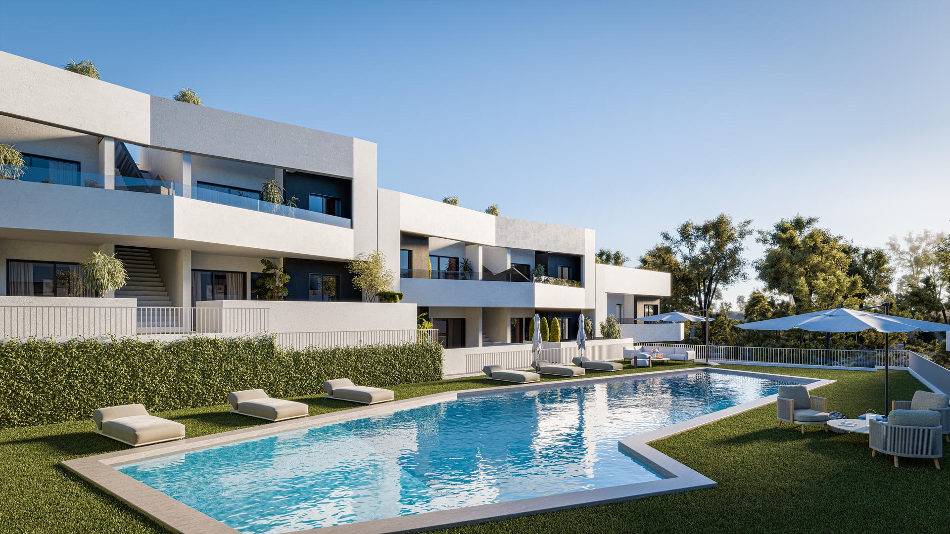 Street-level view of new-build bungalow complex in Centro, San Miguel de Salinas