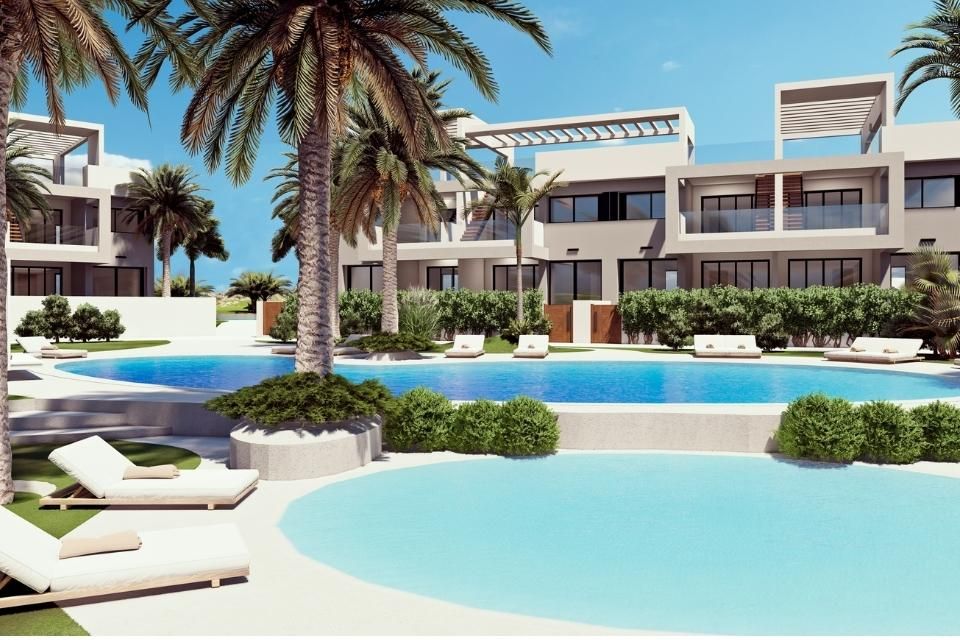 Landscaped communal gardens at new-build development, Los Balcones, Torrevieja