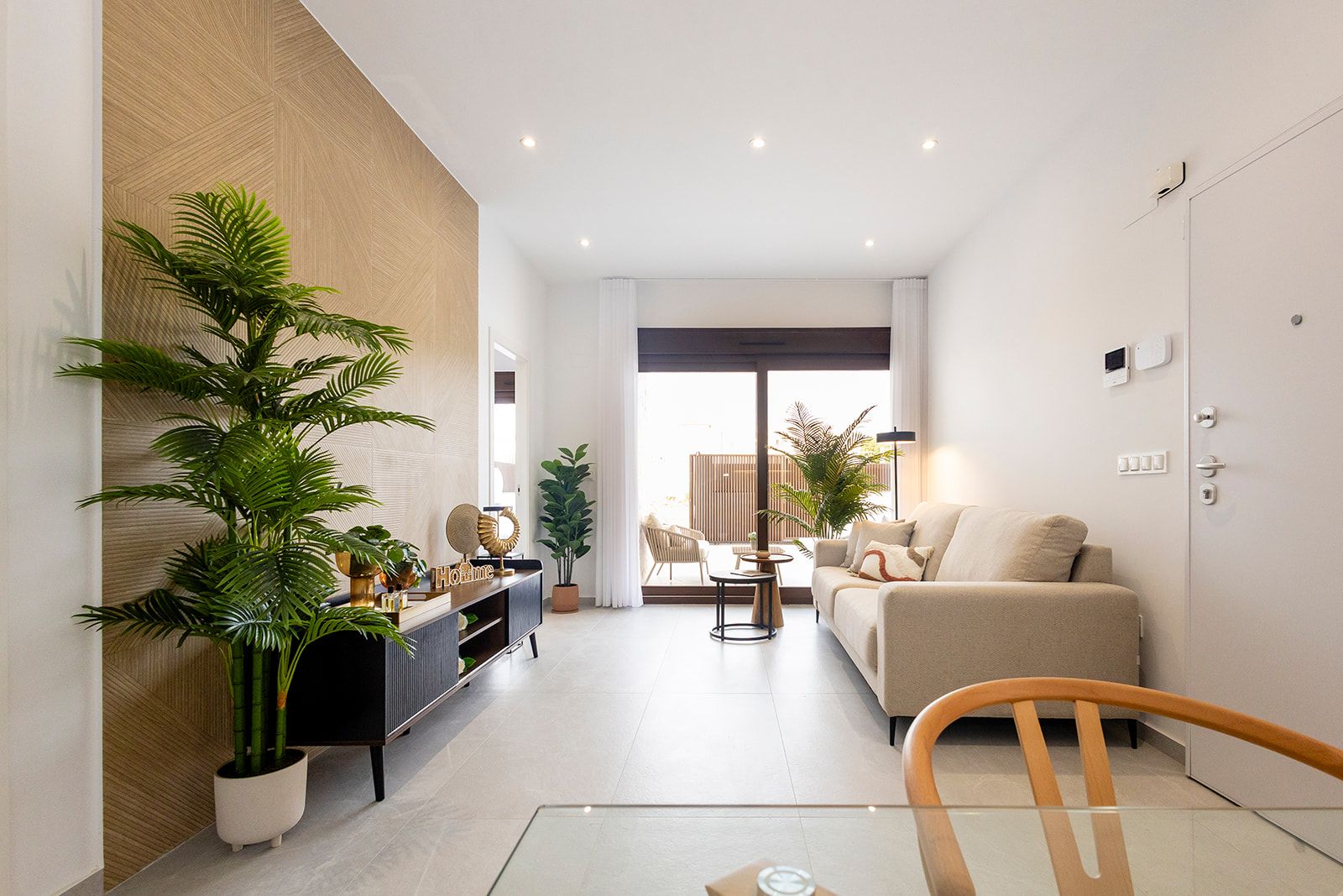 Street-level view of new-build townhouse development entrance, Desamparados, Orihuela