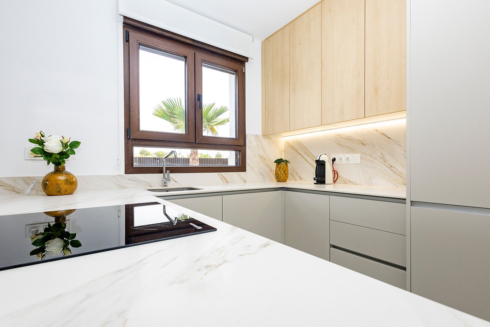 Close-up of porcelain floor tile finish in new-build townhouse, Desamparados, Orihuela