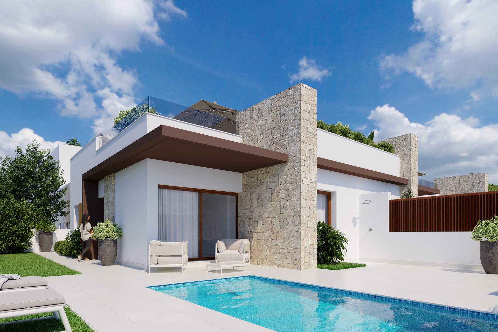 Ground-floor open-plan layout viewed from entrance in new-build townhouse, Desamparados, Orihuela