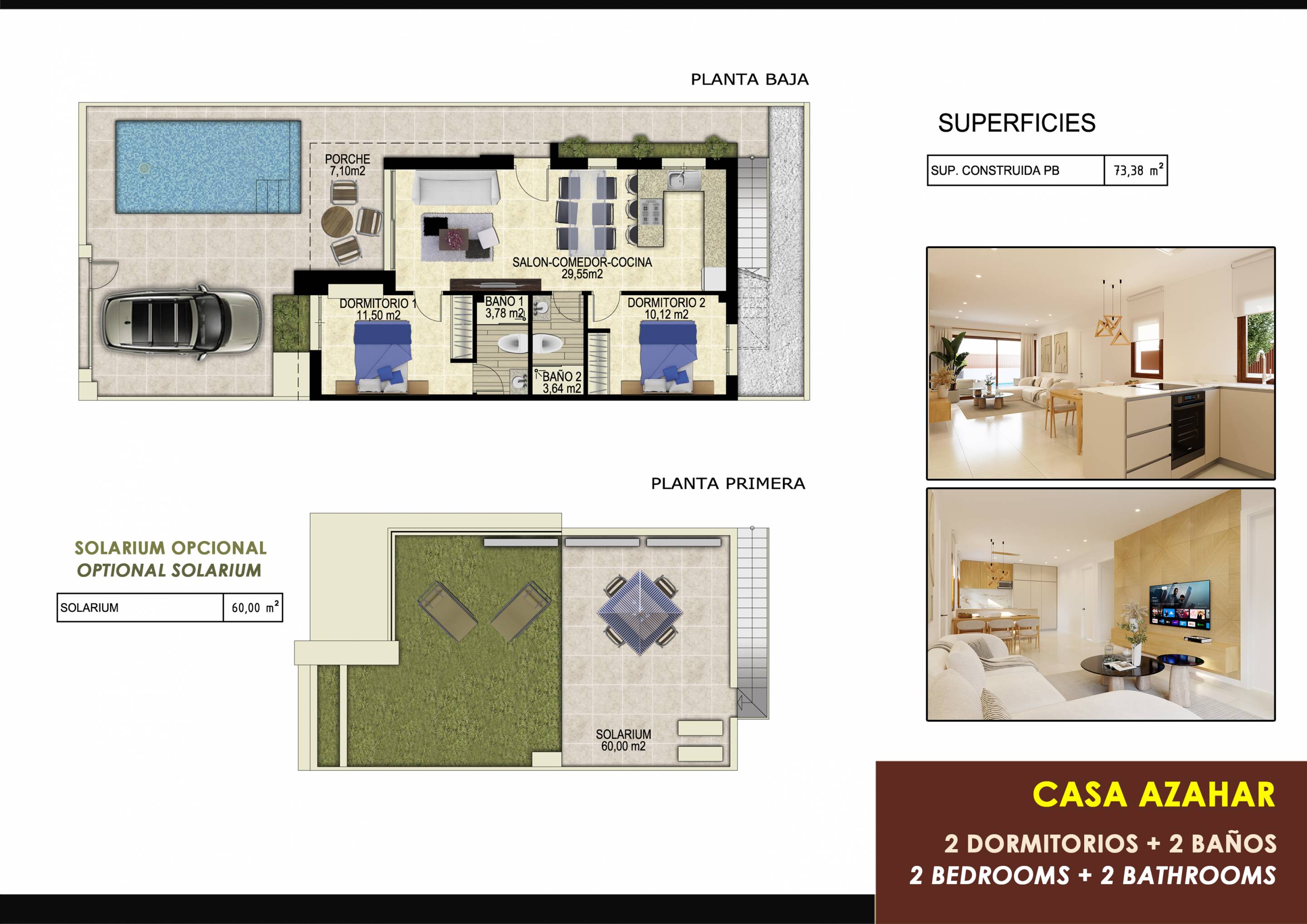 Full floor plan of 2-bedroom new-build townhouse, Desamparados, Orihuela