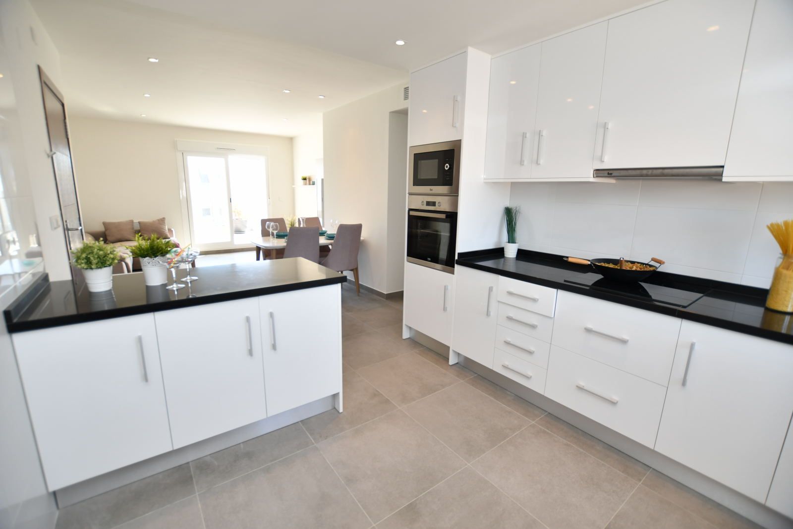 Porcelain tile flooring detail in living area of 2-bedroom apartment, Bellavista