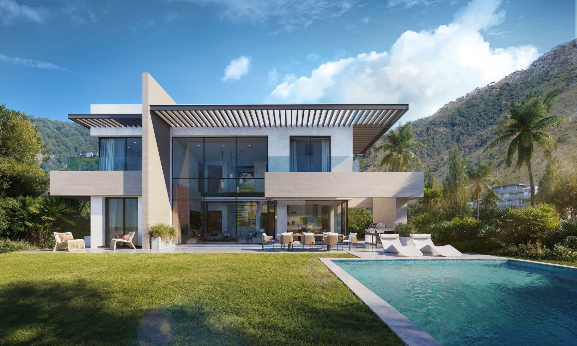 Entrance area of new-build villa in El Higuerón, Mijas