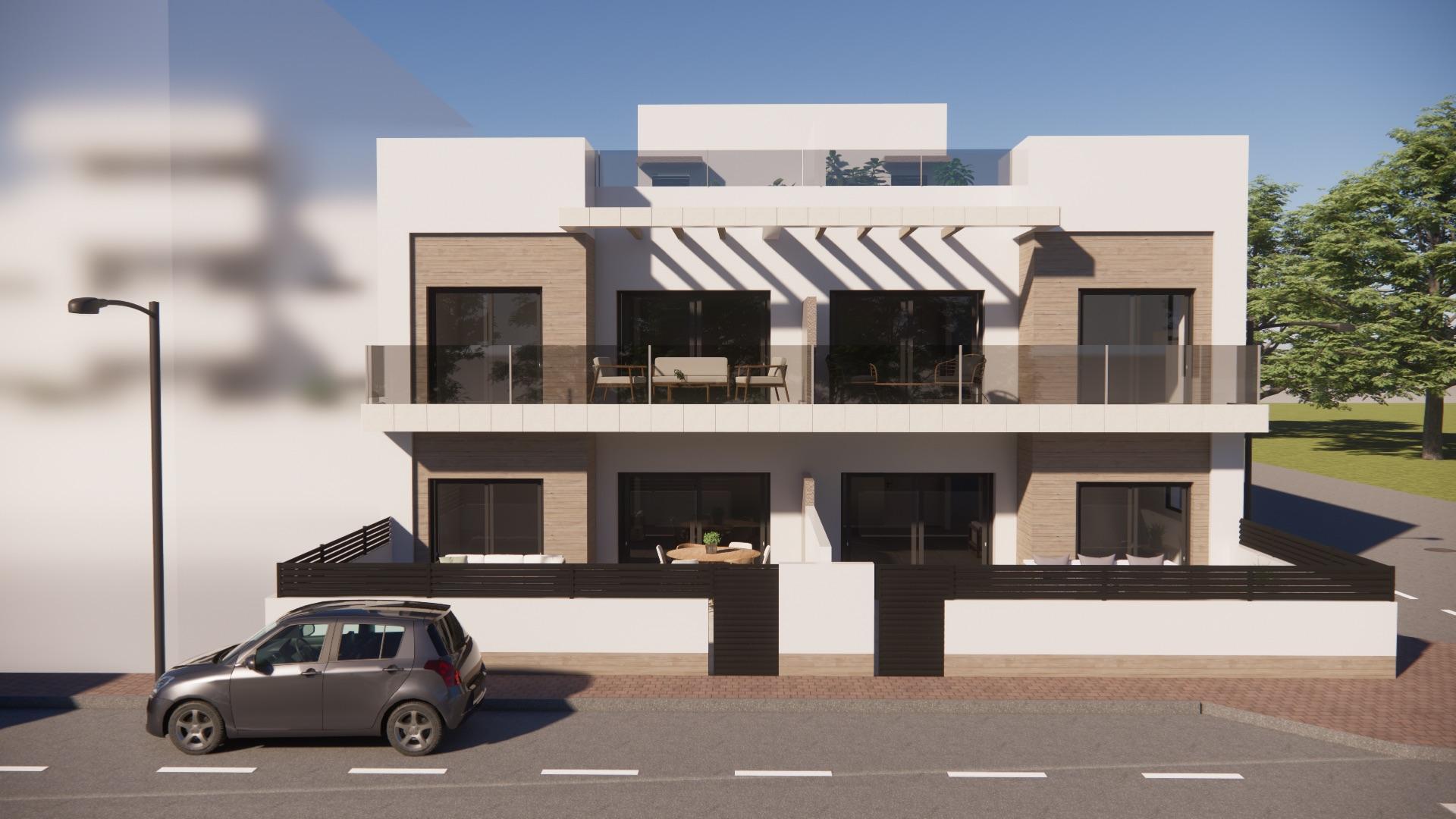 Exterior facade of new-build bungalow development, Ciudad Quesada