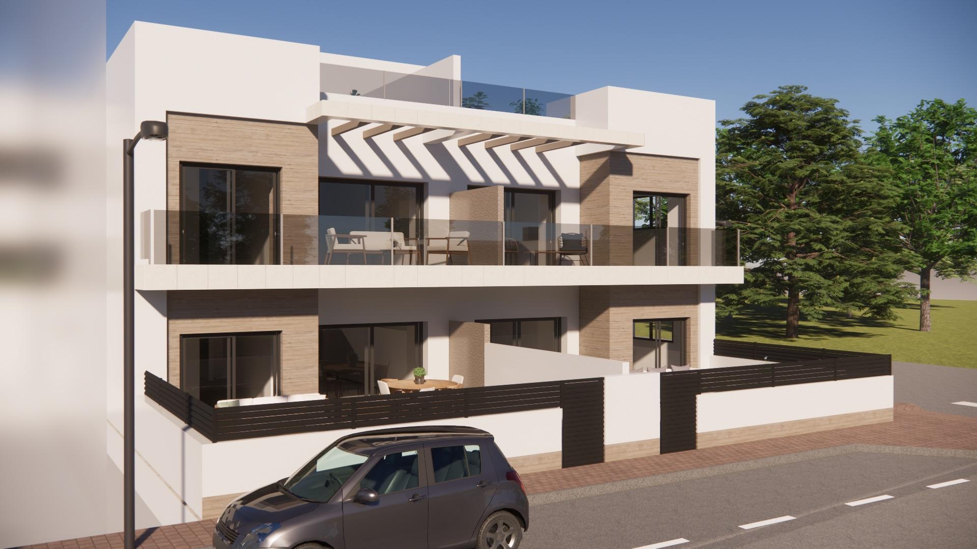 Street view of new-build bungalow complex in Ciudad Quesada, Rojales