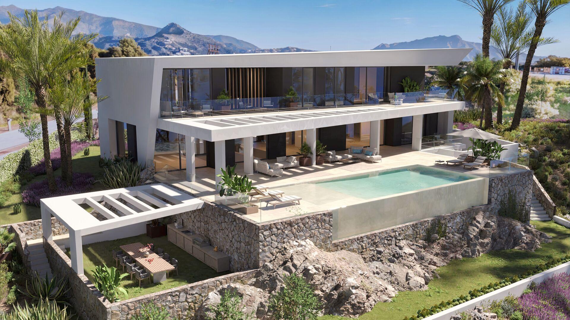 Plot and site overview of new-build villa in Parque Central, Estepona