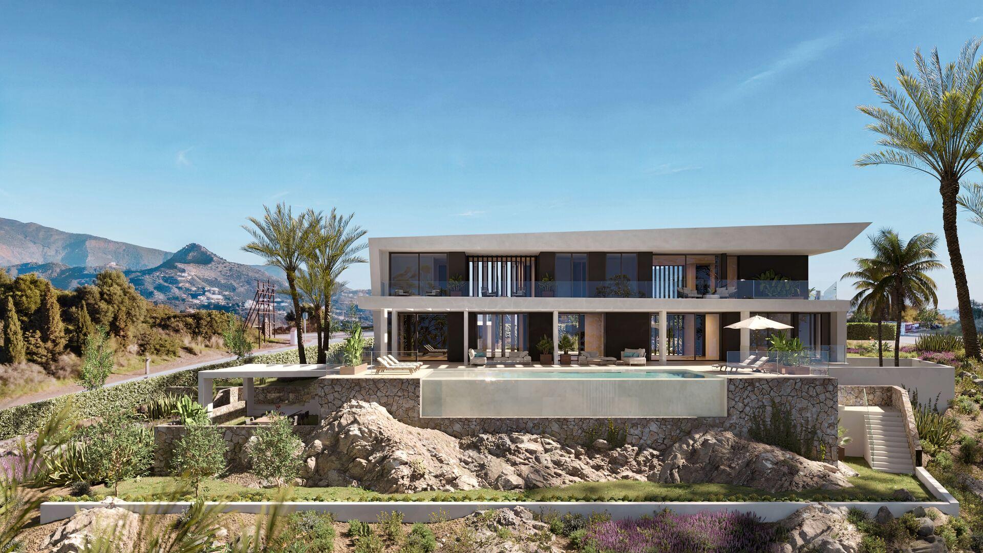 Front elevation of new-build villa in Parque Central, Estepona