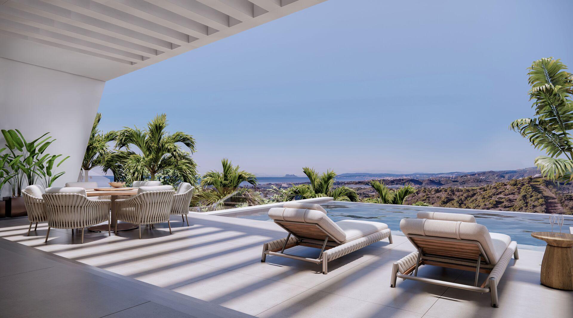 Private pool of new-build villa in Parque Central, Estepona