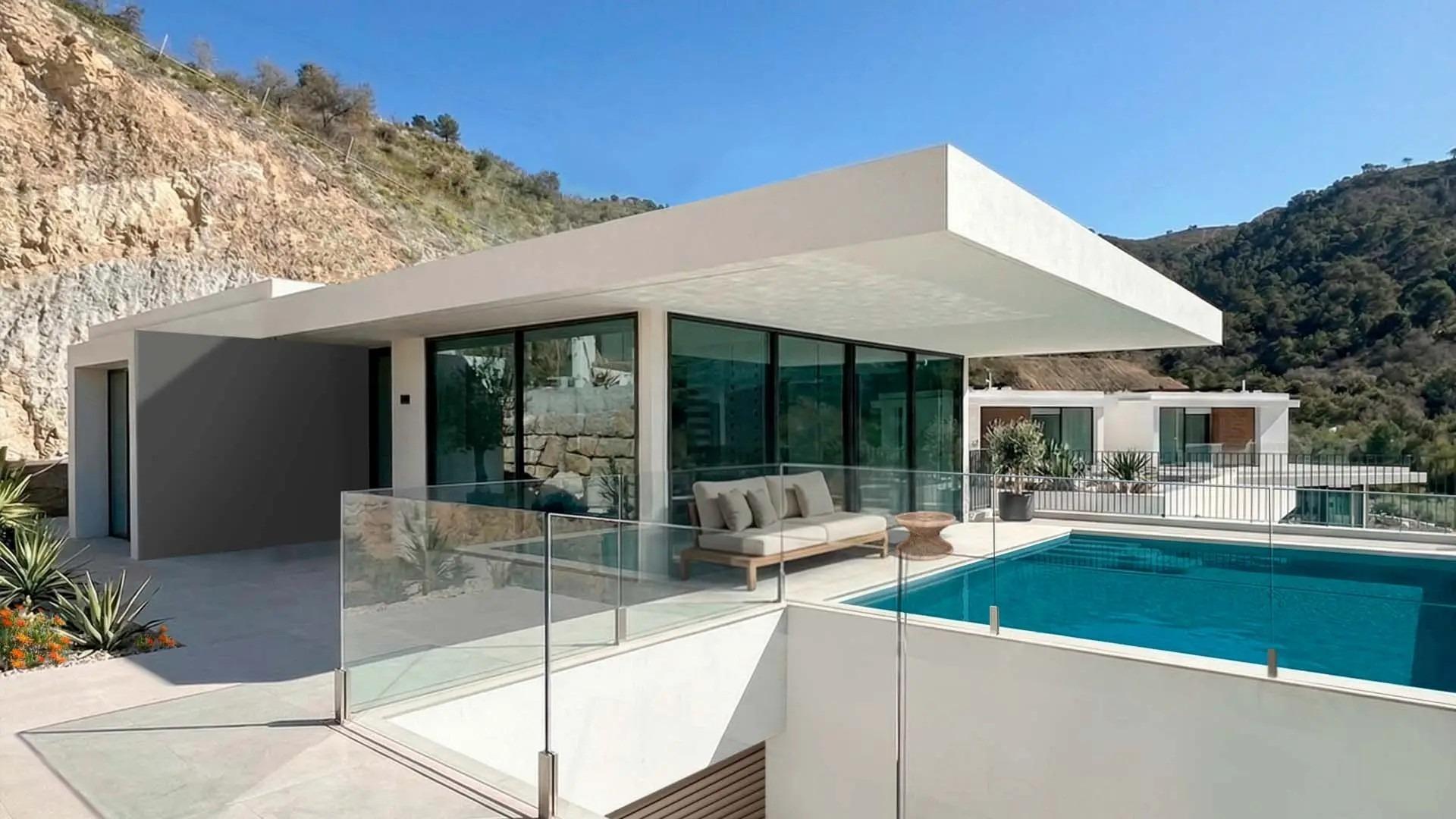 Open-plan living area with porcelain tile flooring in 3-bedroom new-build villa, Rincón de Loix, Benidorm