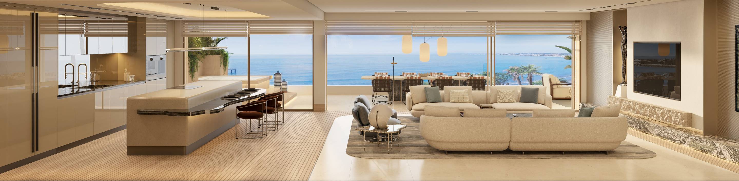 Pool area and sunbathing terrace in new-build complex, Seghers, Estepona