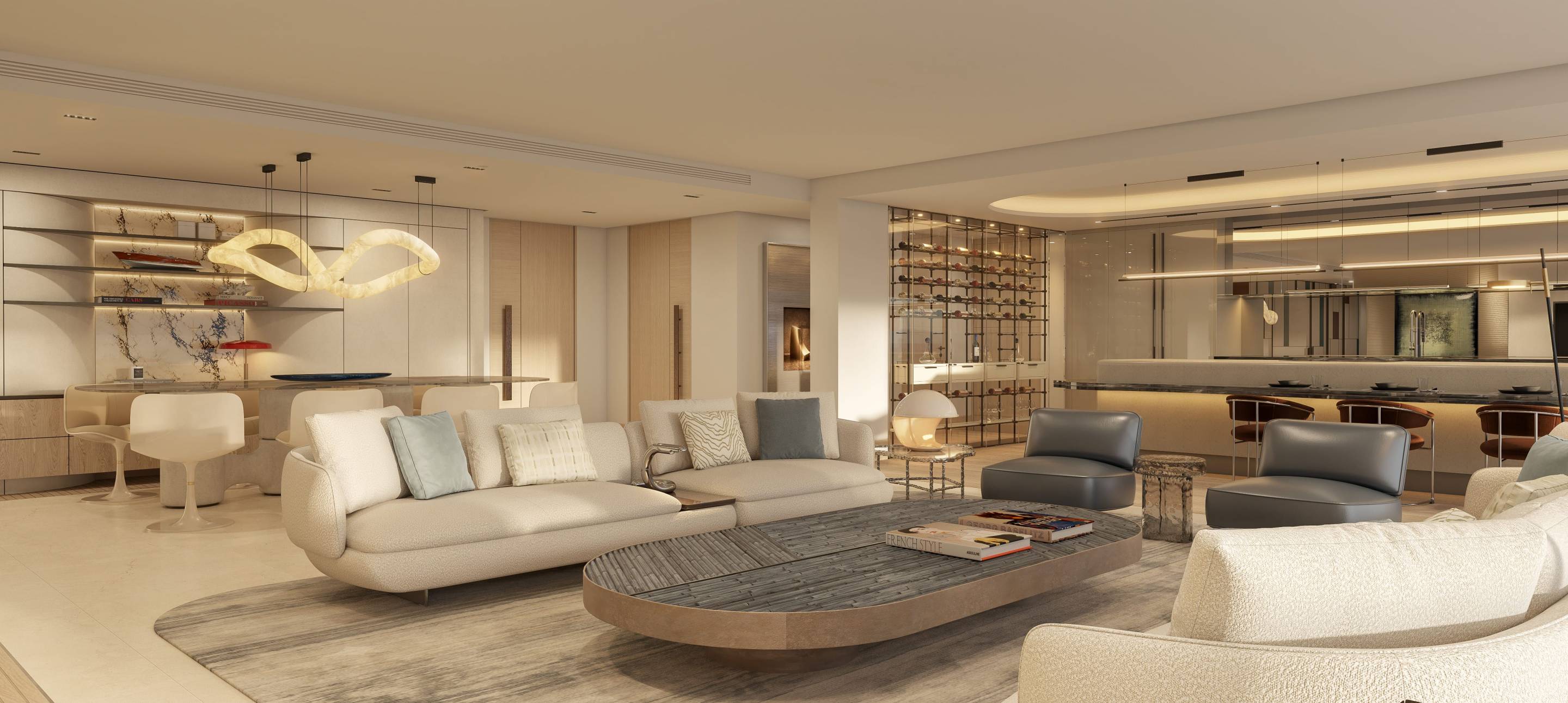 Living room detail in 4-bedroom new-build apartment, Seghers