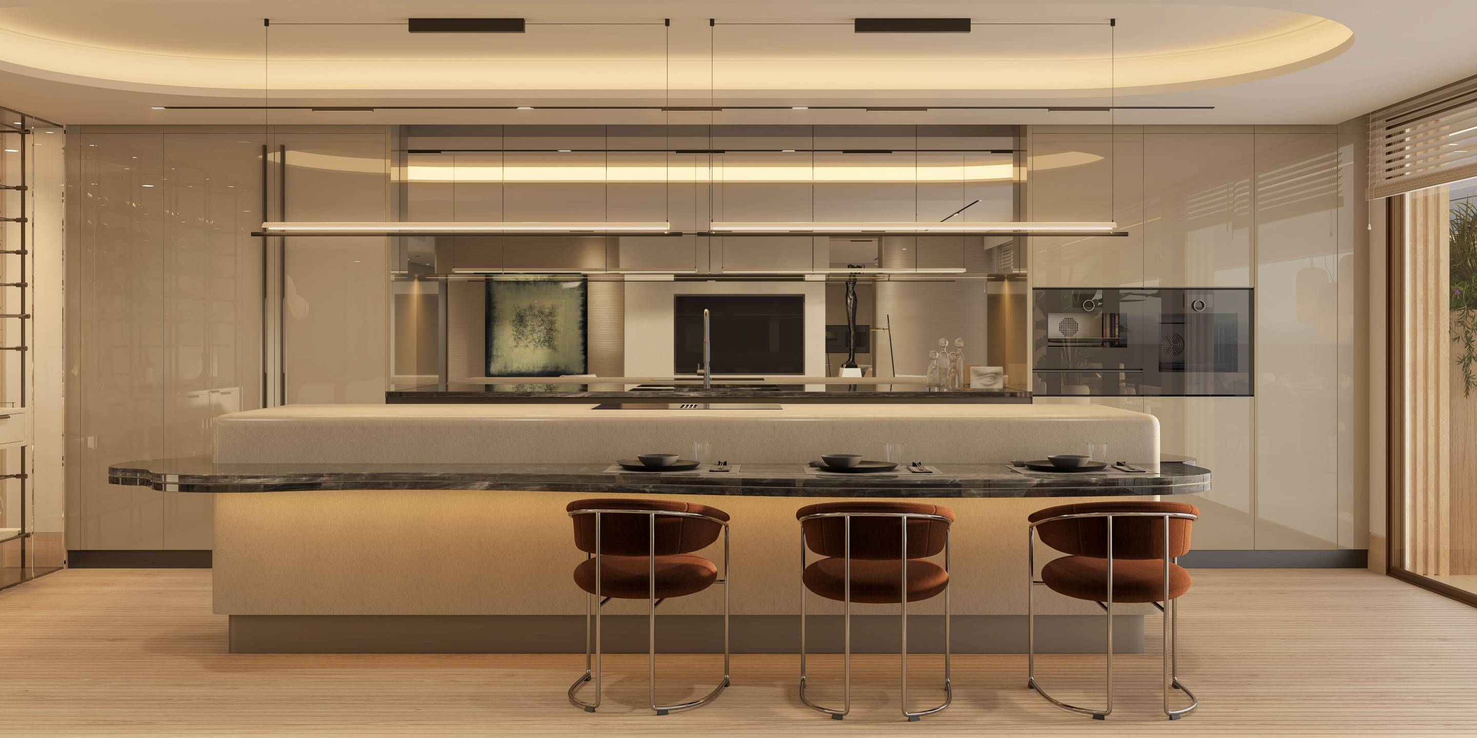 Dining area detail in new-build apartment, Seghers, Estepona