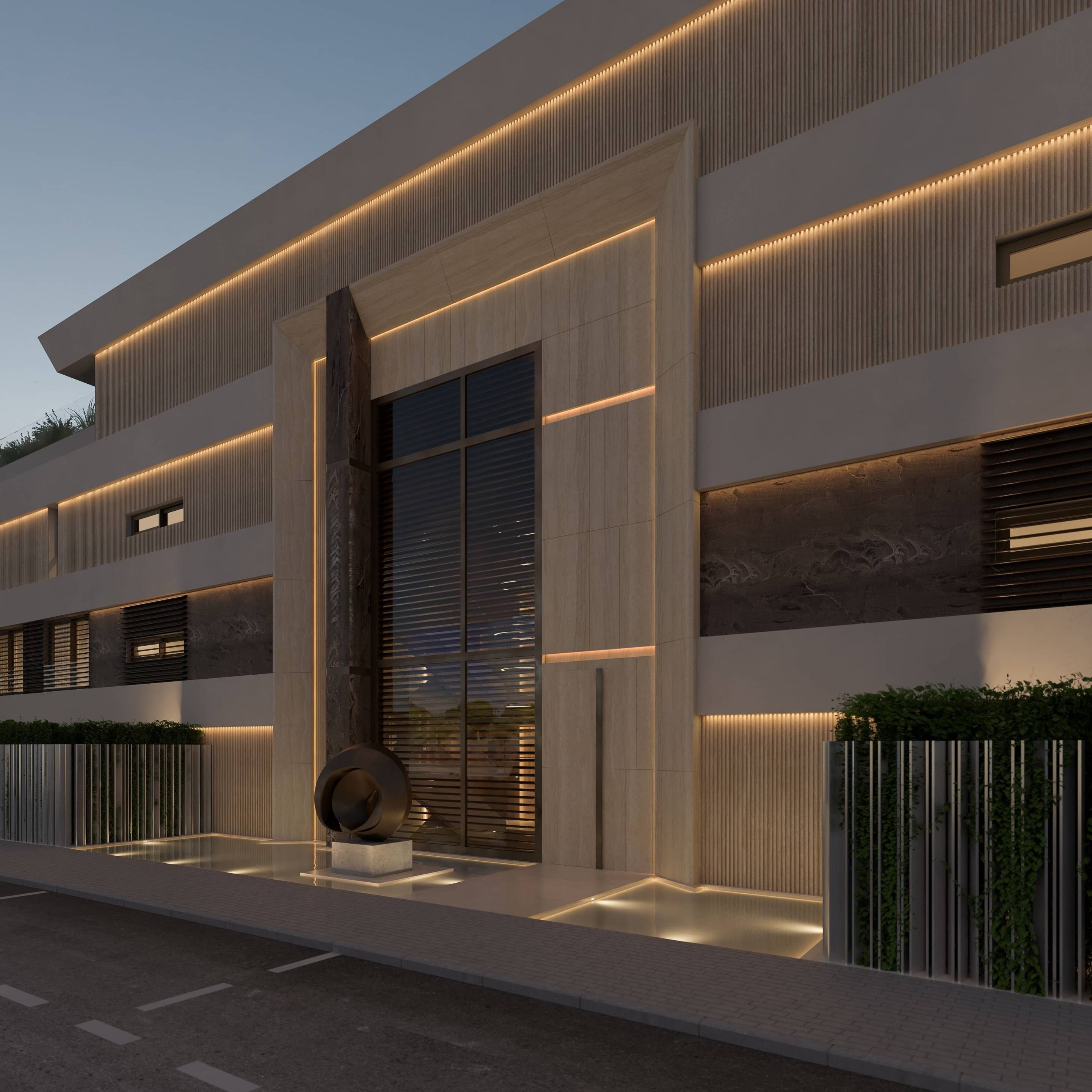 Garden pathway in new-build complex, Seghers, Estepona