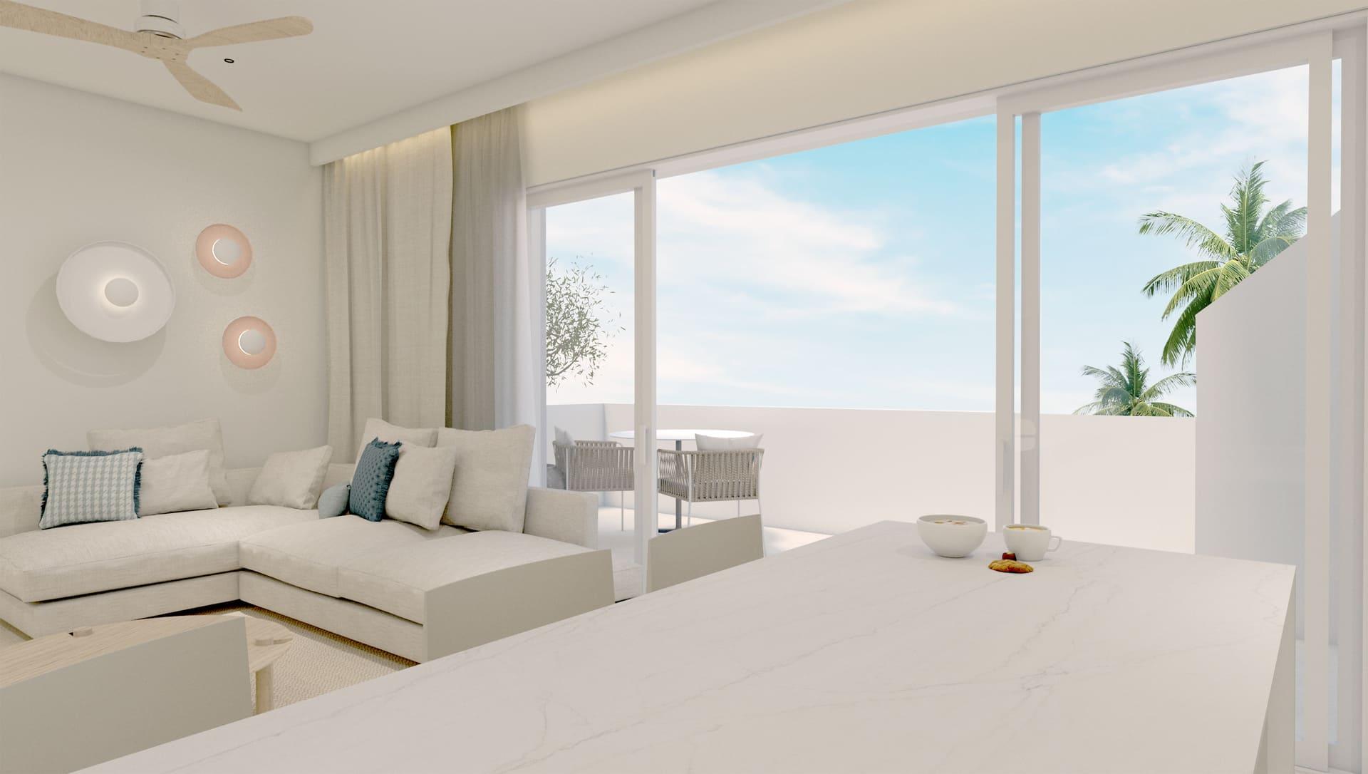 Living area looking toward terrace doors, 2-bedroom bungalow, Torre de la Horadada