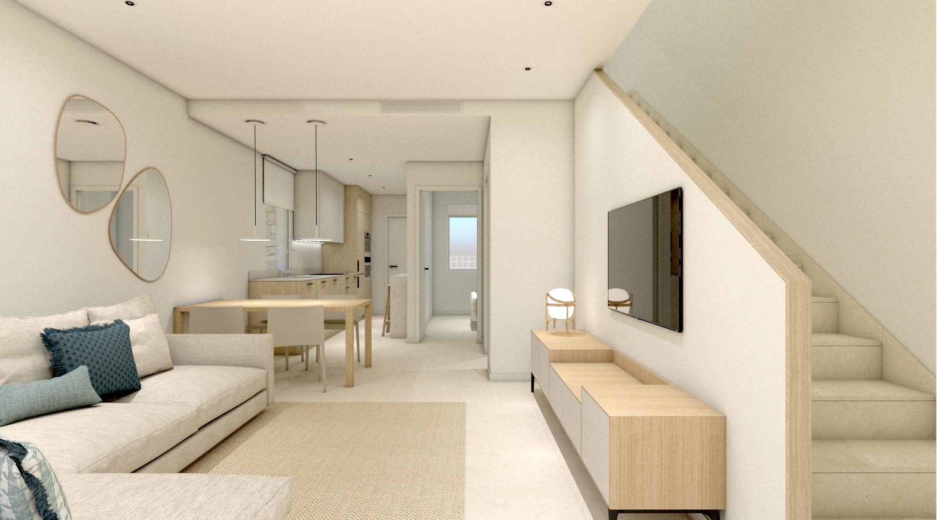 Open-plan living and dining room, 2-bedroom bungalow, Torre de la Horadada