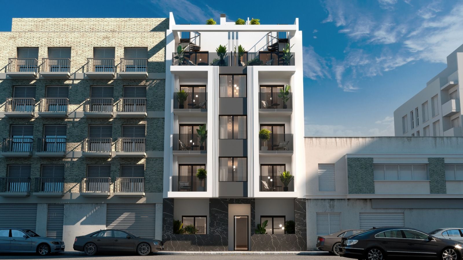 Building entrance and lift lobby, new-build development, Paseo Marítimo, Torrevieja