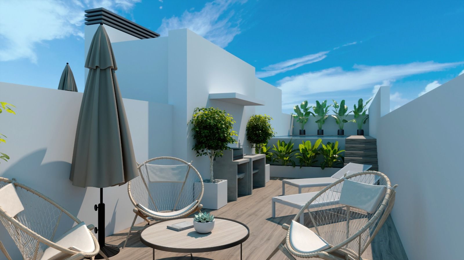Bedroom interior with neutral decor, new-build apartment, Torrevieja