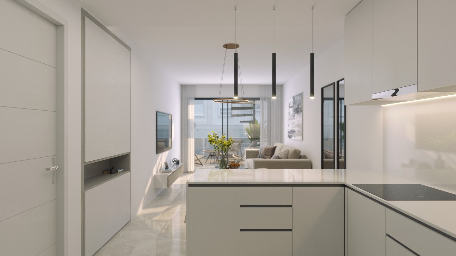 Communal solarium with seating, new-build development, Torrevieja