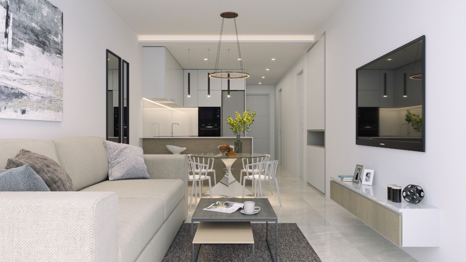Tiled flooring detail in living area, penthouse, Paseo Maritimo, Torrevieja