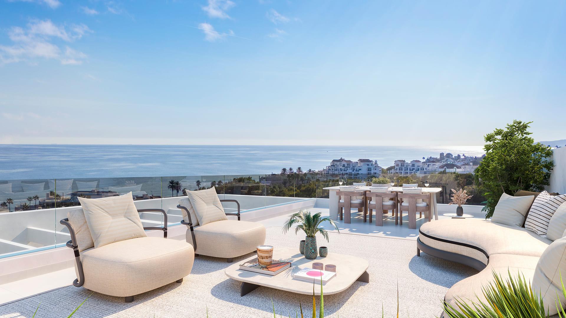Exterior facade of new-build apartment complex, Arroyo Vaquero, Estepona
