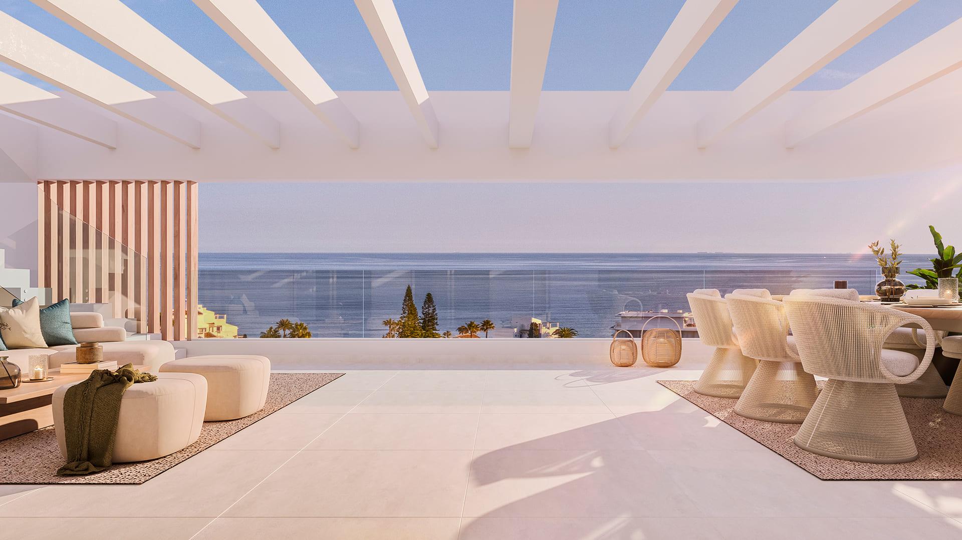 Ground-floor terrace area in new-build apartment, Arroyo Vaquero, Estepona