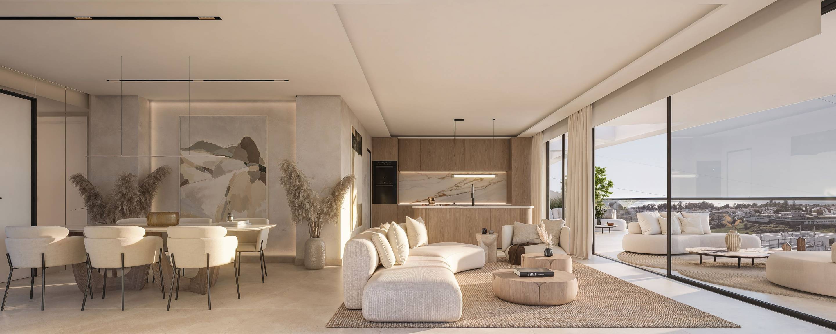 Communal outdoor seating area within Los Flamingos development