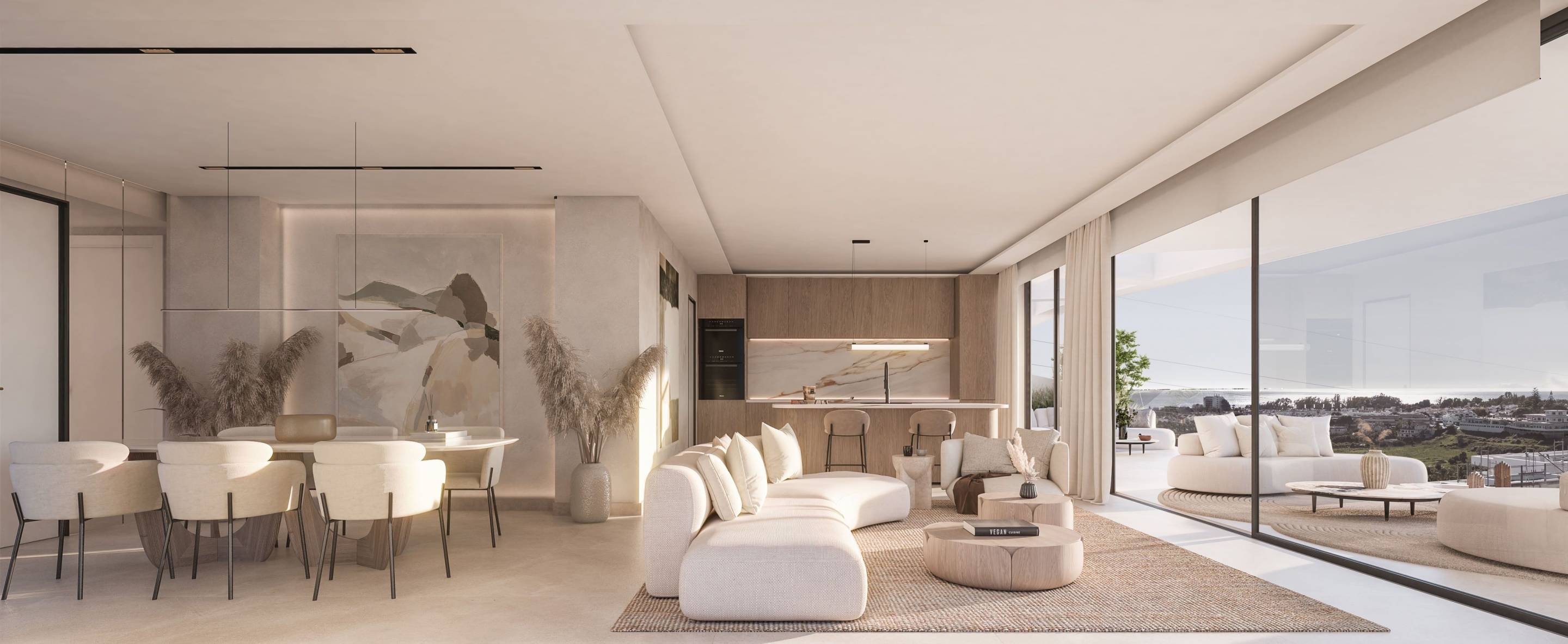 Building exterior at dusk, Los Flamingos new-build, Estepona