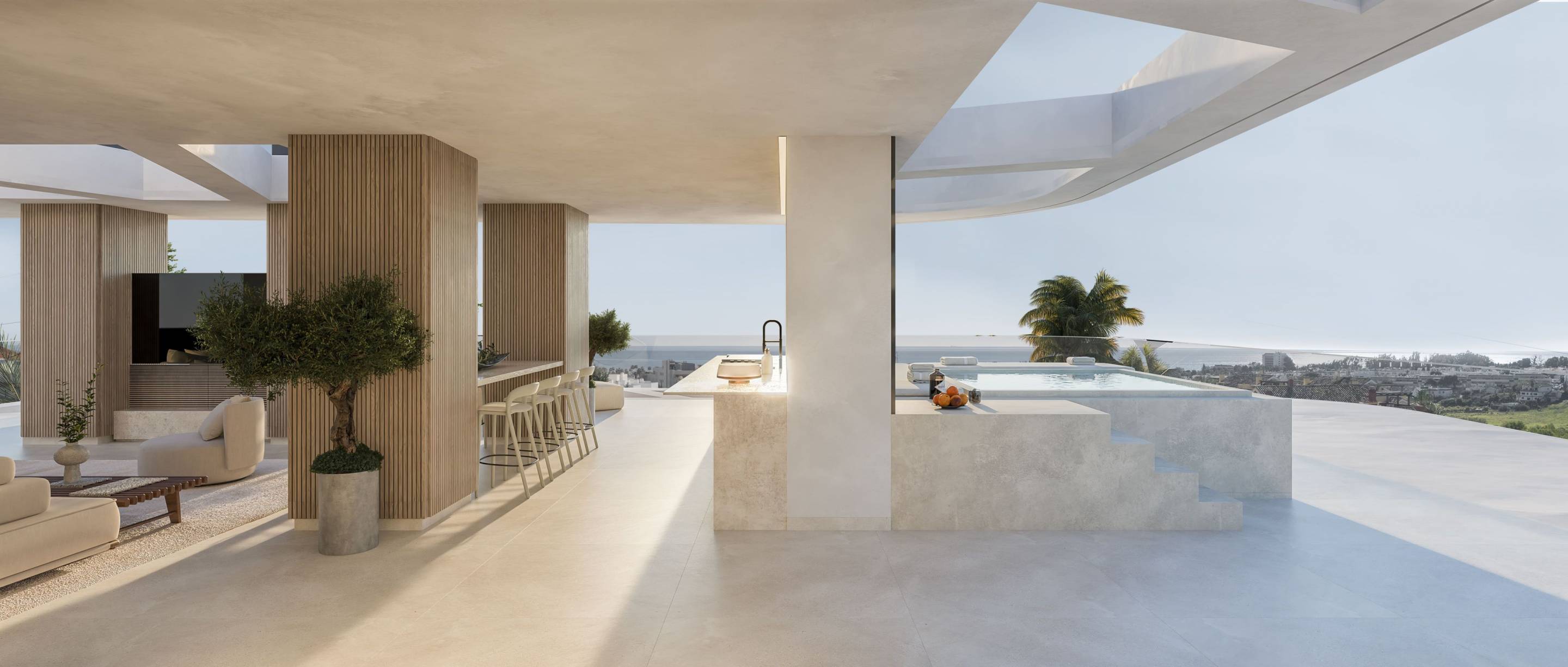 Kitchen with modern appliances and cabinetry in new-build apartment, Los Flamingos
