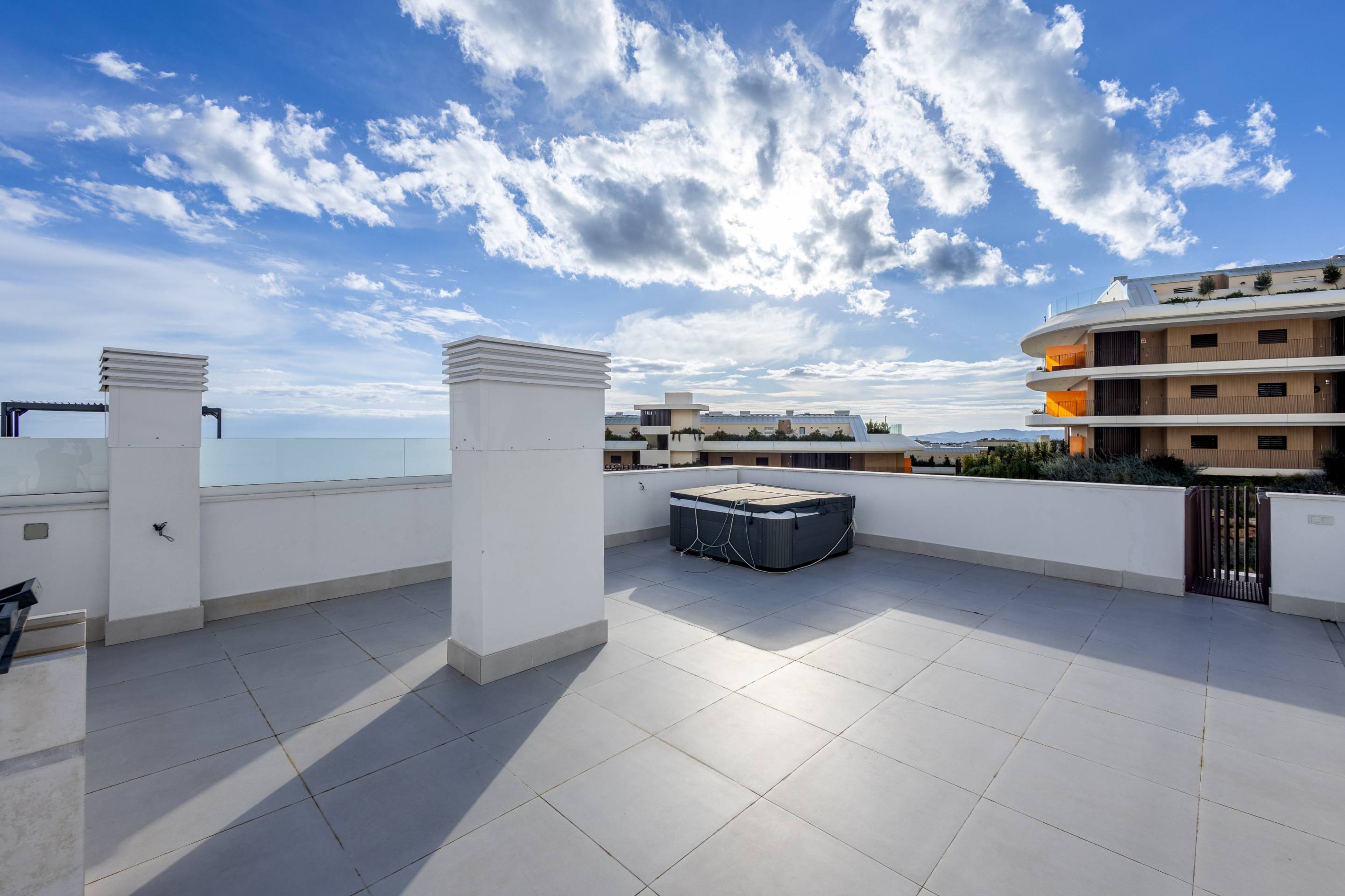 Kitchen worktop and storage detail in new-build penthouse, El Higuerón