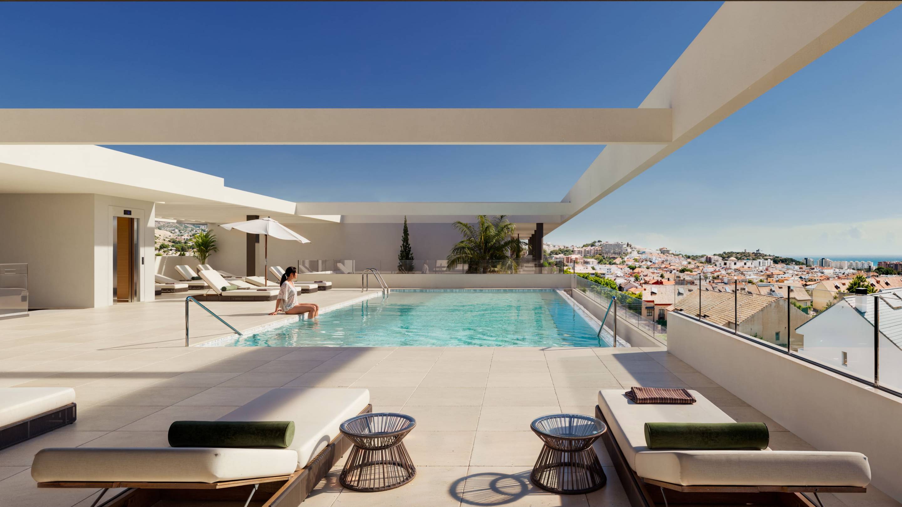 Landscaped communal gardens of new-build residential complex, Los Boliches, Fuengirola