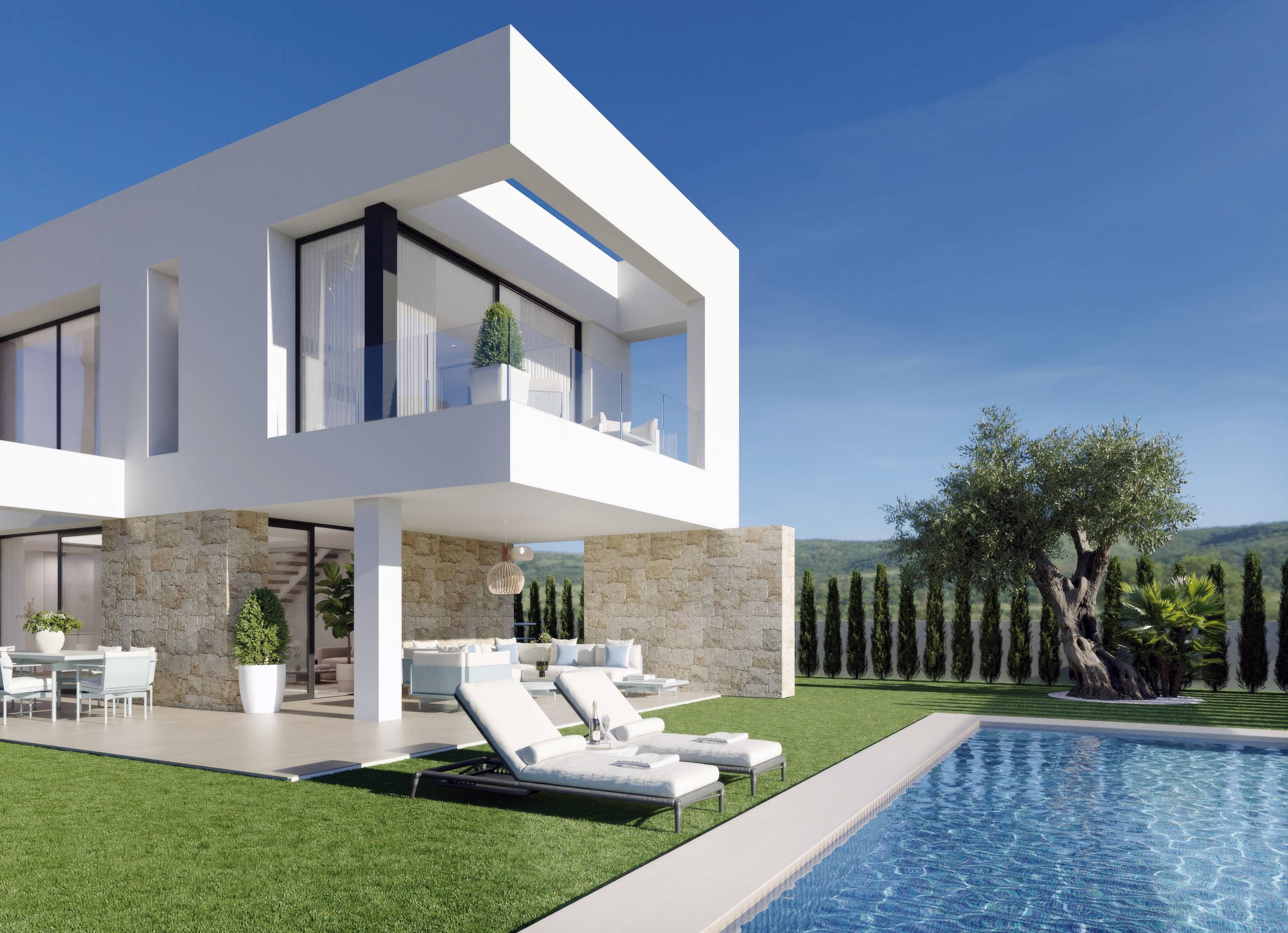 Side elevation of new-build villa showing plot extent, Finestrat Hills