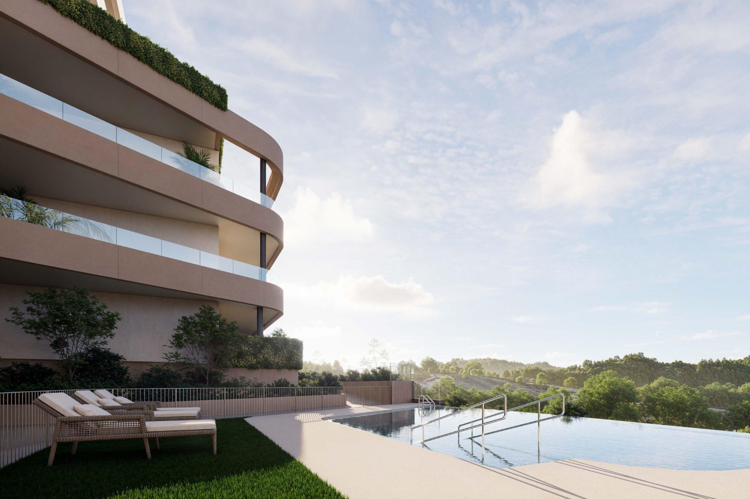 Bathroom with full tiling and walk-in shower in new-build apartment, Estepona Golf