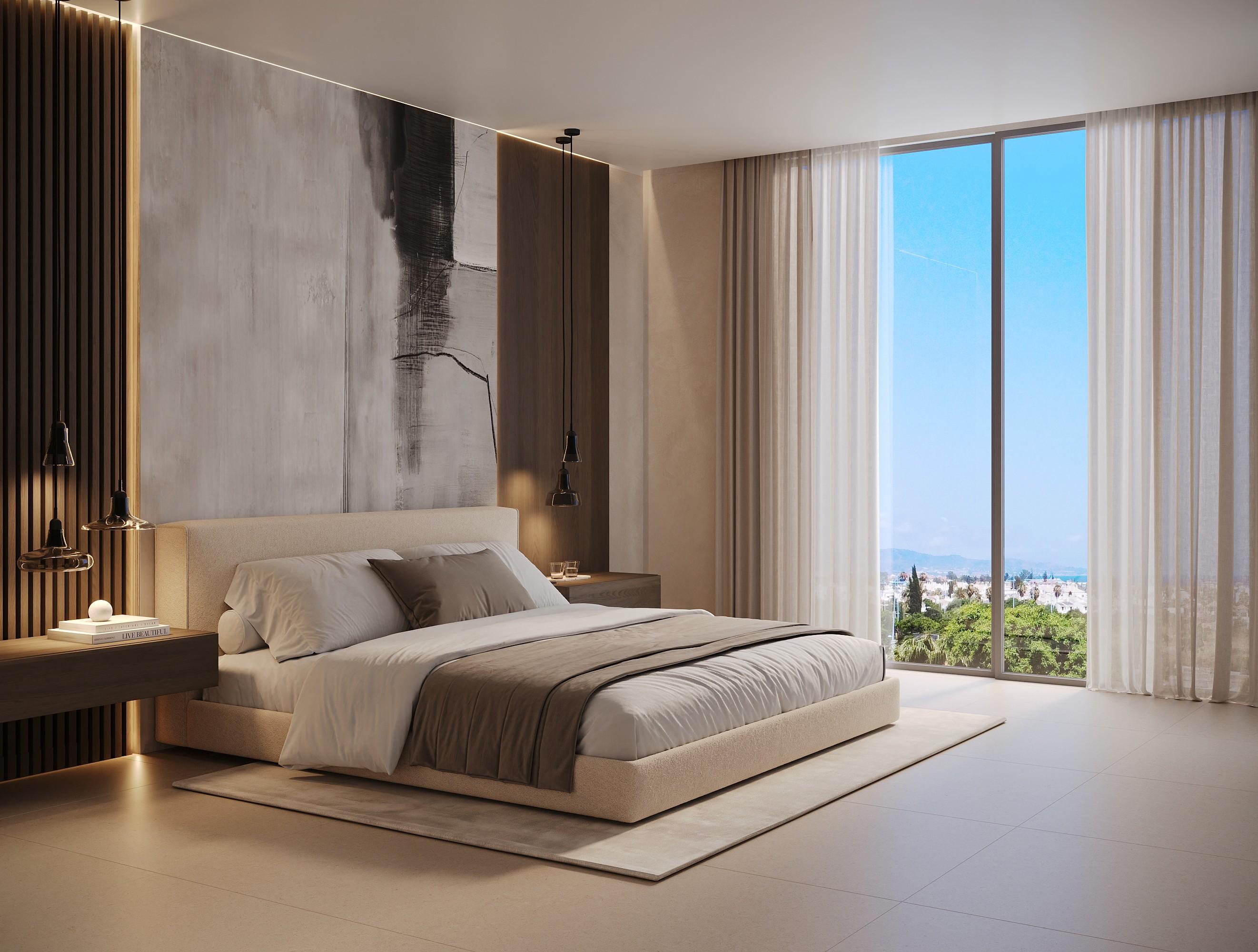 Main bedroom with window in new-build bungalow, San Pedro, Marbella