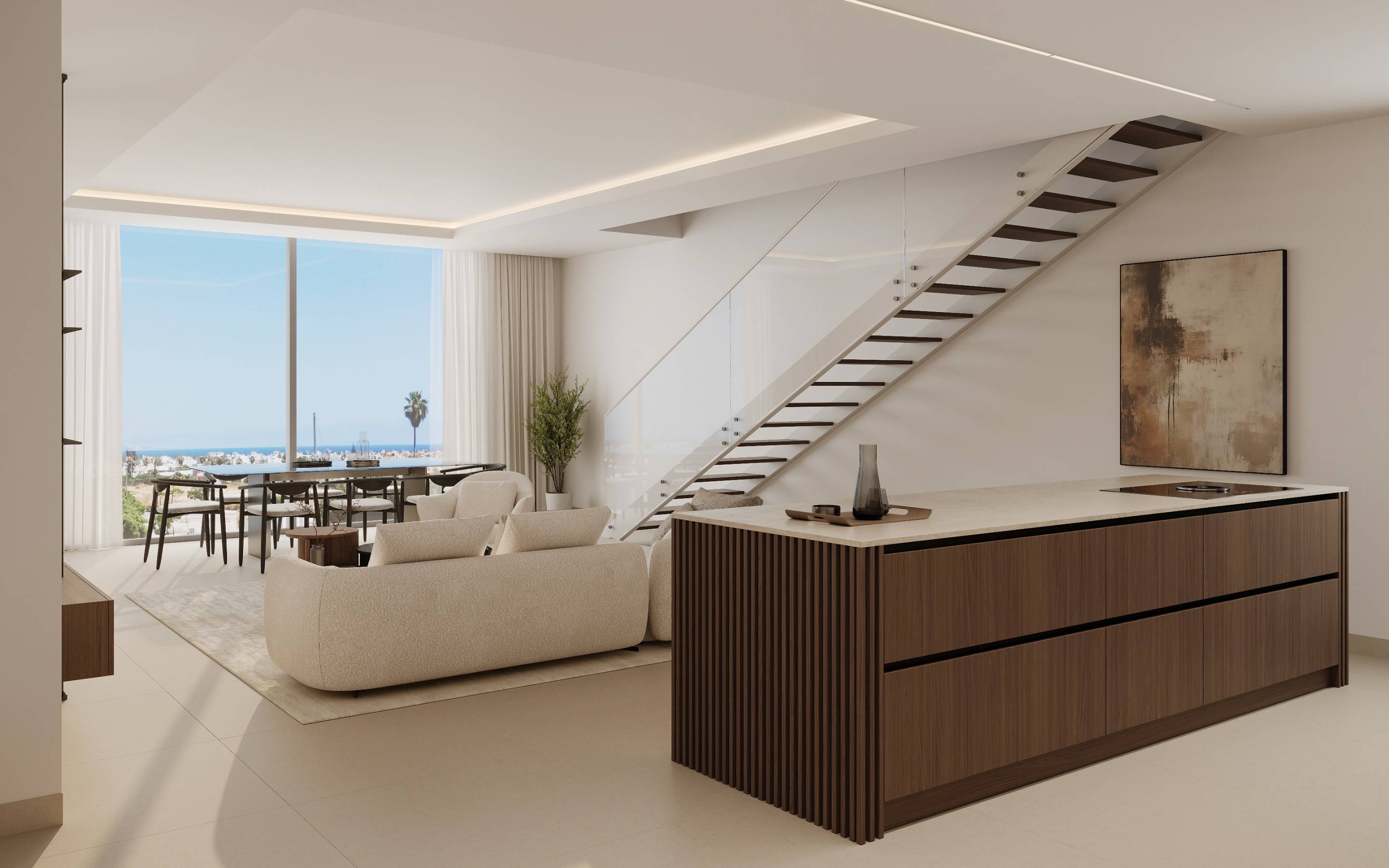 Open-plan kitchen and living space in new-build bungalow, San Pedro, Marbella